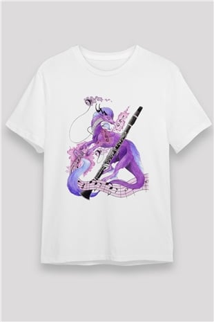 Klarnetçi Beyaz Unisex Tişört T-Shirt - TişörtFabrikası