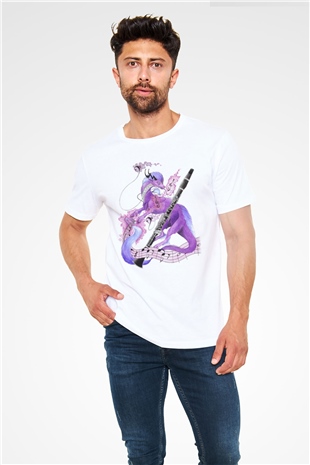 Klarnetçi Beyaz Unisex Tişört T-Shirt - TişörtFabrikası