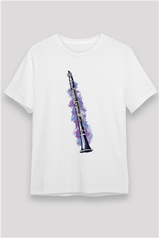 Klarnetçi Beyaz Unisex Tişört T-Shirt - TişörtFabrikası