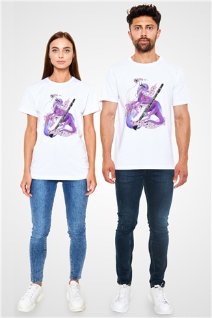 Klarnetçi Beyaz Unisex Tişört T-Shirt - TişörtFabrikası
