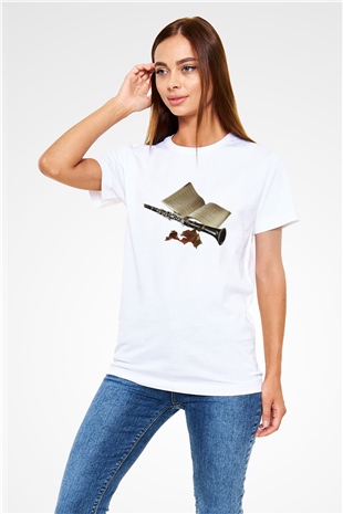 Klarnetçi Beyaz Unisex Tişört T-Shirt - TişörtFabrikası