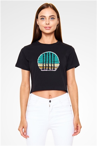Klarnetçi Siyah  Crop Top Tişört