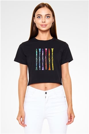 Klarnetçi Siyah Crop Top Tişört