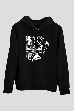 Klarnetçi Siyah Unisex Kapşonlu Sweatshirt