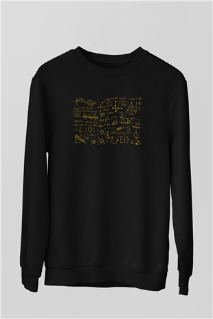 Klasik Fizik Kimya Denklemleri Baskılı Unisex Siyah Sweatshirt