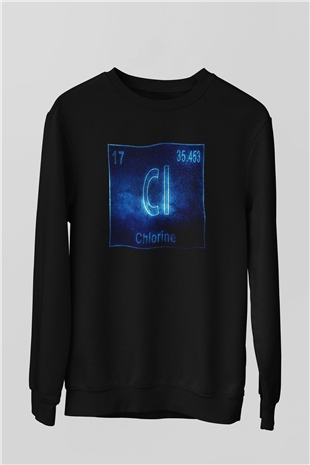 Klor Atom Numarası Baskılı Unisex Siyah Sweatshirt