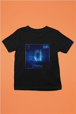 Klor Atom Numarası Baskılı Unisex Siyah Çocuk Tişört