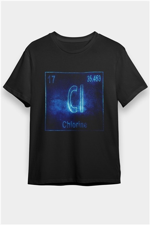 Klor Atom Numarası Baskılı Unisex Siyah Tişört