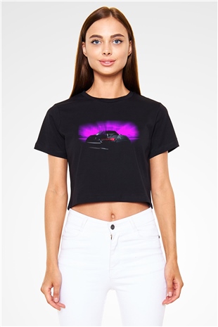 Knight Rider Siyah Crop Top Tişört