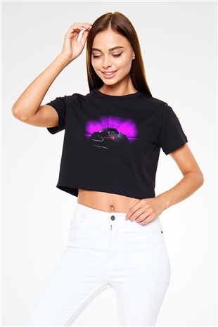Knight Rider Siyah Crop Top Tişört
