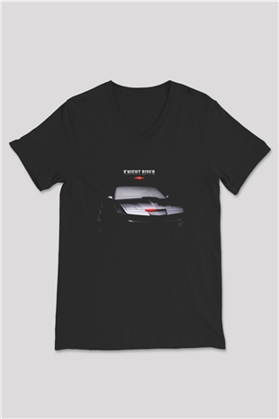 Knight Rider Siyah Unisex V Yaka Tişört