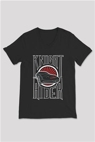 Knight Rider Siyah Unisex  V Yaka Tişört