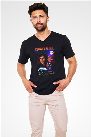 Knight Rider Siyah Unisex  V Yaka Tişört