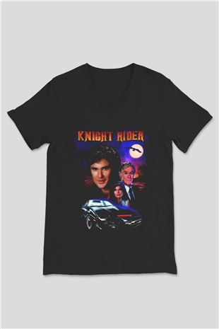 Knight Rider Siyah Unisex  V Yaka Tişört