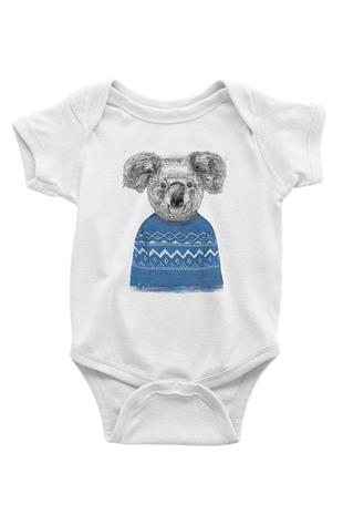 Koala Baskılı Beyaz Unisex Bebek Body - Zıbın