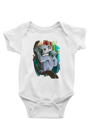 Koala Baskılı Beyaz Unisex Bebek Body - Zıbın