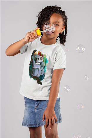 Koala Baskılı Beyaz Unisex Beyaz Çocuk Tişört - Tshirt