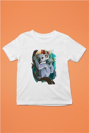 Koala Baskılı Beyaz Unisex Beyaz Çocuk Tişört - Tshirt