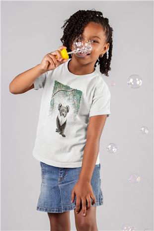 Koala Baskılı Beyaz Unisex Beyaz Çocuk Tişört - Tshirt