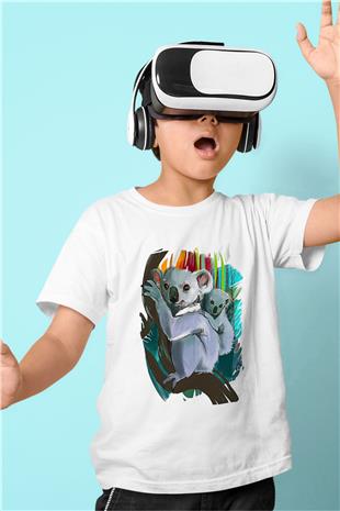 Koala Baskılı Beyaz Unisex Beyaz Çocuk Tişört - Tshirt