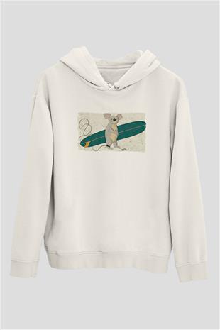 Koala Baskılı Beyaz Unisex Hoodie