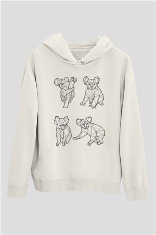Koala Baskılı Beyaz Unisex Hoodie