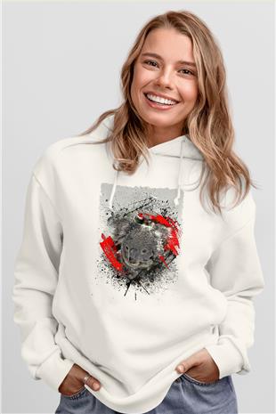 Koala Baskılı Beyaz Unisex Hoodie
