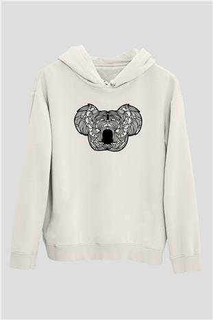 Koala Baskılı Beyaz Unisex Hoodie