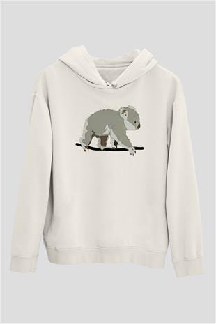 Koala Baskılı Beyaz Unisex Hoodie