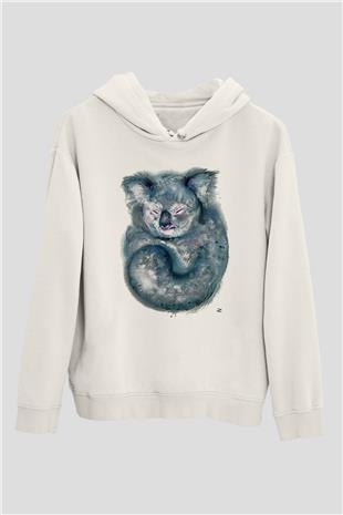Koala Baskılı Beyaz Unisex Hoodie