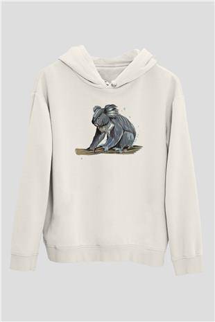 Koala Baskılı Beyaz Unisex Hoodie