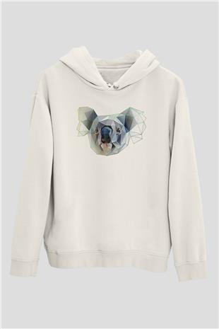 Koala Baskılı Beyaz Unisex Hoodie