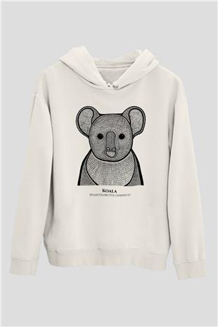 Koala Baskılı Beyaz Unisex Hoodie