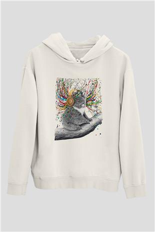 Koala Baskılı Beyaz Unisex Hoodie