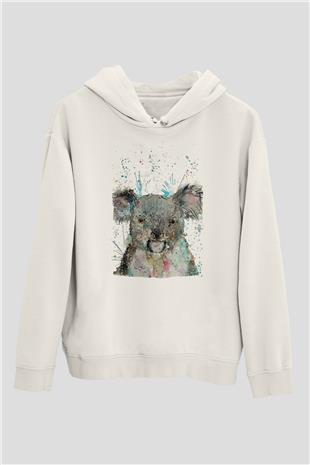 Koala Baskılı Beyaz Unisex Hoodie