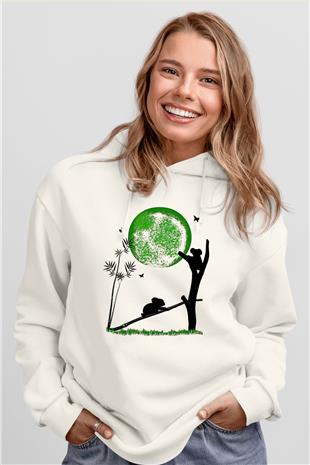 Koala Baskılı Beyaz Unisex Hoodie