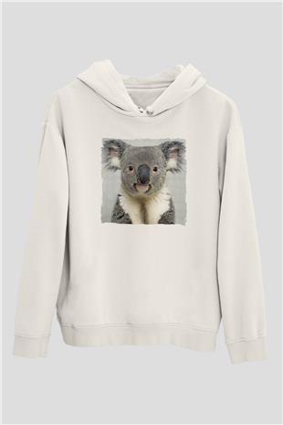 Koala Baskılı Beyaz Unisex Hoodie