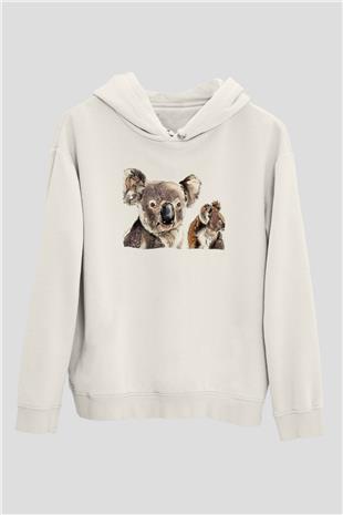 Koala Baskılı Beyaz Unisex Hoodie