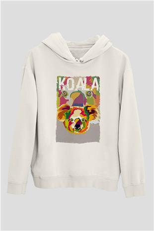 Koala Baskılı Beyaz Unisex Hoodie