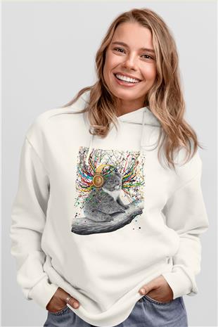 Koala Baskılı Beyaz Unisex Hoodie
