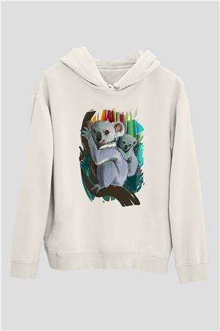 Koala Baskılı Beyaz Unisex Hoodie