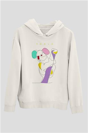 Koala Baskılı Beyaz Unisex Hoodie