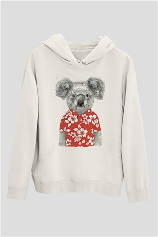 Koala Baskılı Beyaz Unisex Hoodie