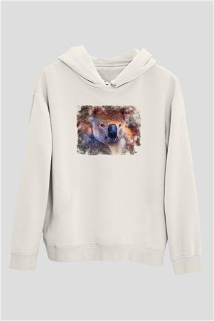 Koala Baskılı Beyaz Unisex Hoodie