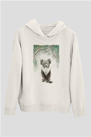 Koala Baskılı Beyaz Unisex Hoodie