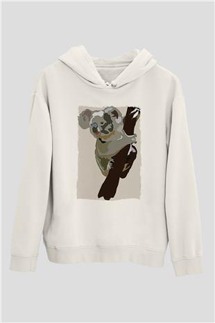 Koala Baskılı Beyaz Unisex Hoodie