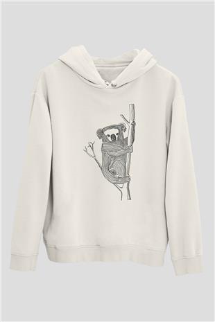 Koala Baskılı Beyaz Unisex Hoodie