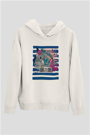 Koala Baskılı Beyaz Unisex Hoodie