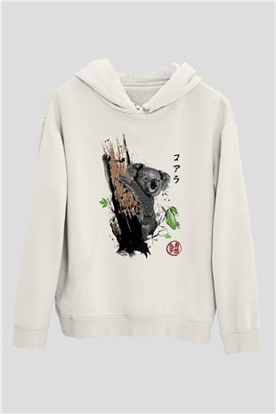 Koala Baskılı Beyaz Unisex Hoodie