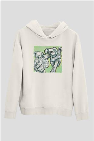 Koala Baskılı Beyaz Unisex Hoodie